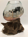 hand painted sheep  globe on wood