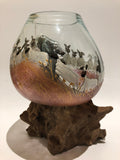 hand painted sheep  globe on wood