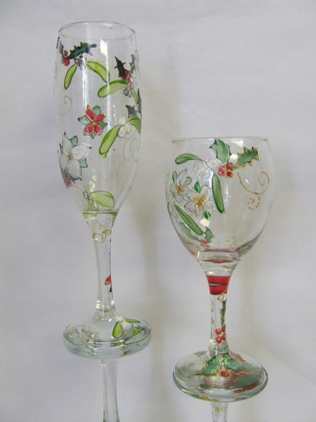 christmas glasses, holly