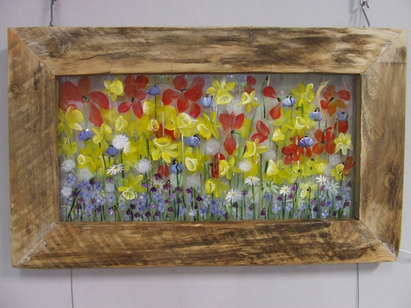 hand painted glass picture light box- daffodil wood